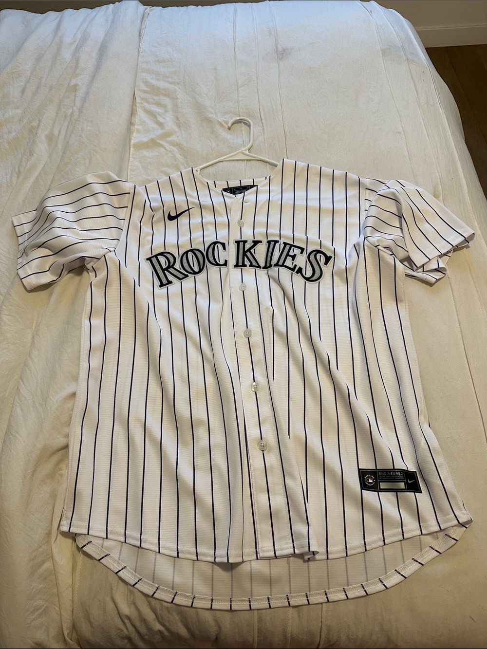 Nike White & Black Pinstripe Rockies Baseball Jersey